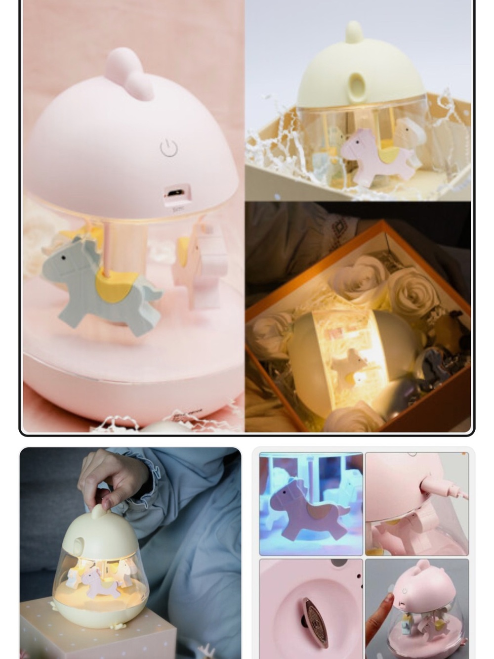 Cute Carousel Night Light - Pale Pink & Cream Horse Mobile